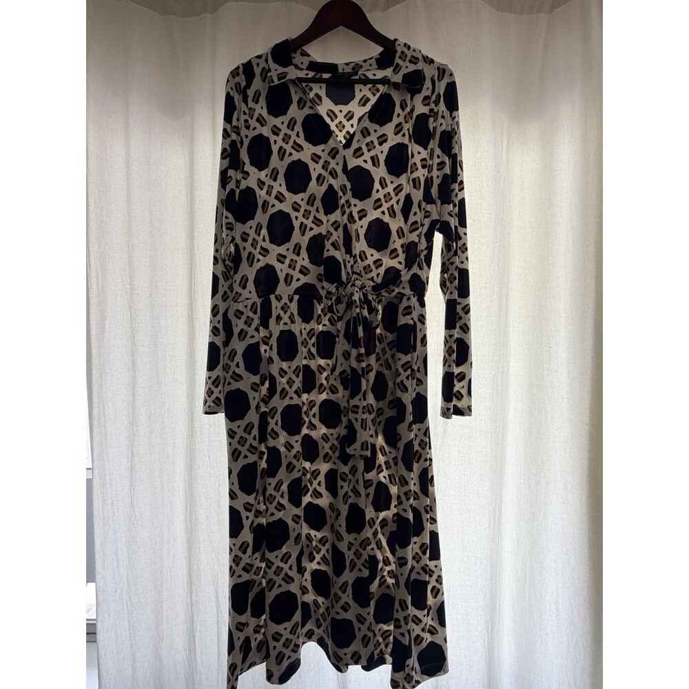 Lane Bryant Women’s Black White Geometric Wrap Style Midi Dress Plus 18/20
